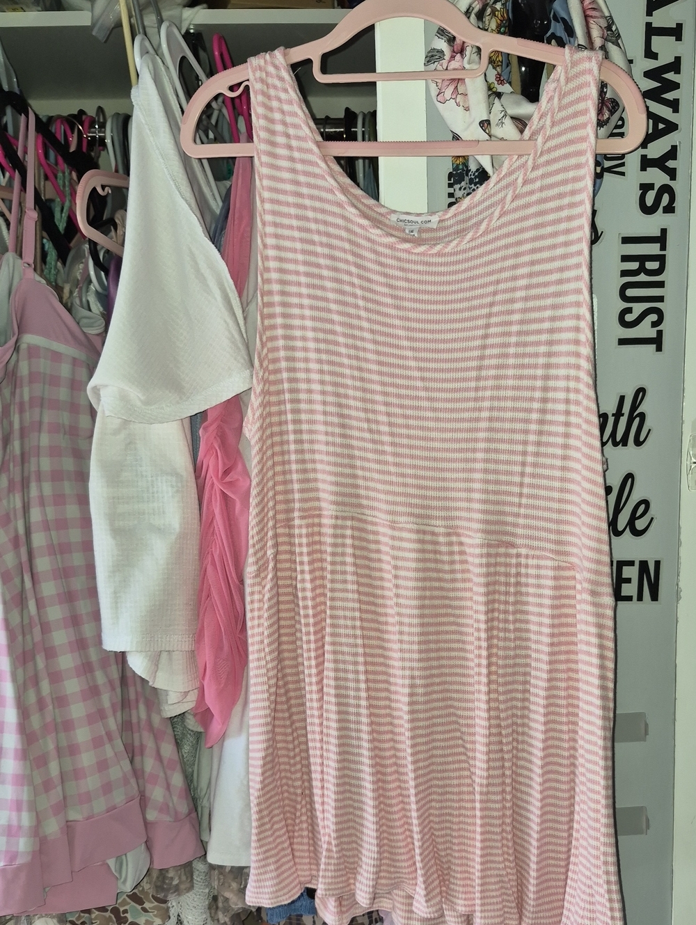 Womens ChicSoul Pink & White Striped Tank Dress - Casual Style Like New 1Xl